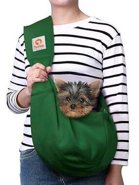 Tomkas Forest Green Sling Bag with Gingham Lining Small Dog Carrier Size M New
